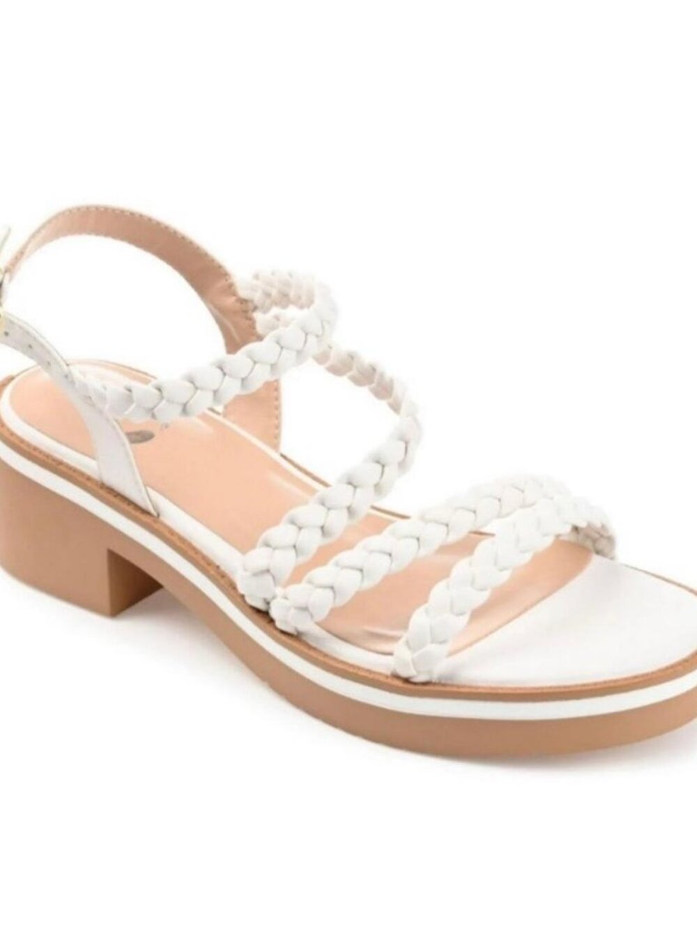 Journee Collection White Strappy Sandals — Size 8 (38.5), 2" Block Heel, NEW